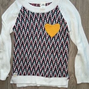 Wildflowers Red and Green Zigzag Sweater with Yellow Heart
